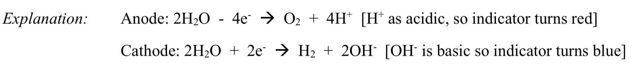 <p>Observation: Solution turns red in anode, solution turns blue in cathode</p><p></p>