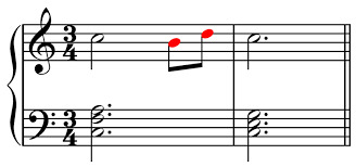 <p>Appear to resemble two consecutive neighbor tones; an upper neighbor and a lower neighbor with the chord tone missing from the middle</p>