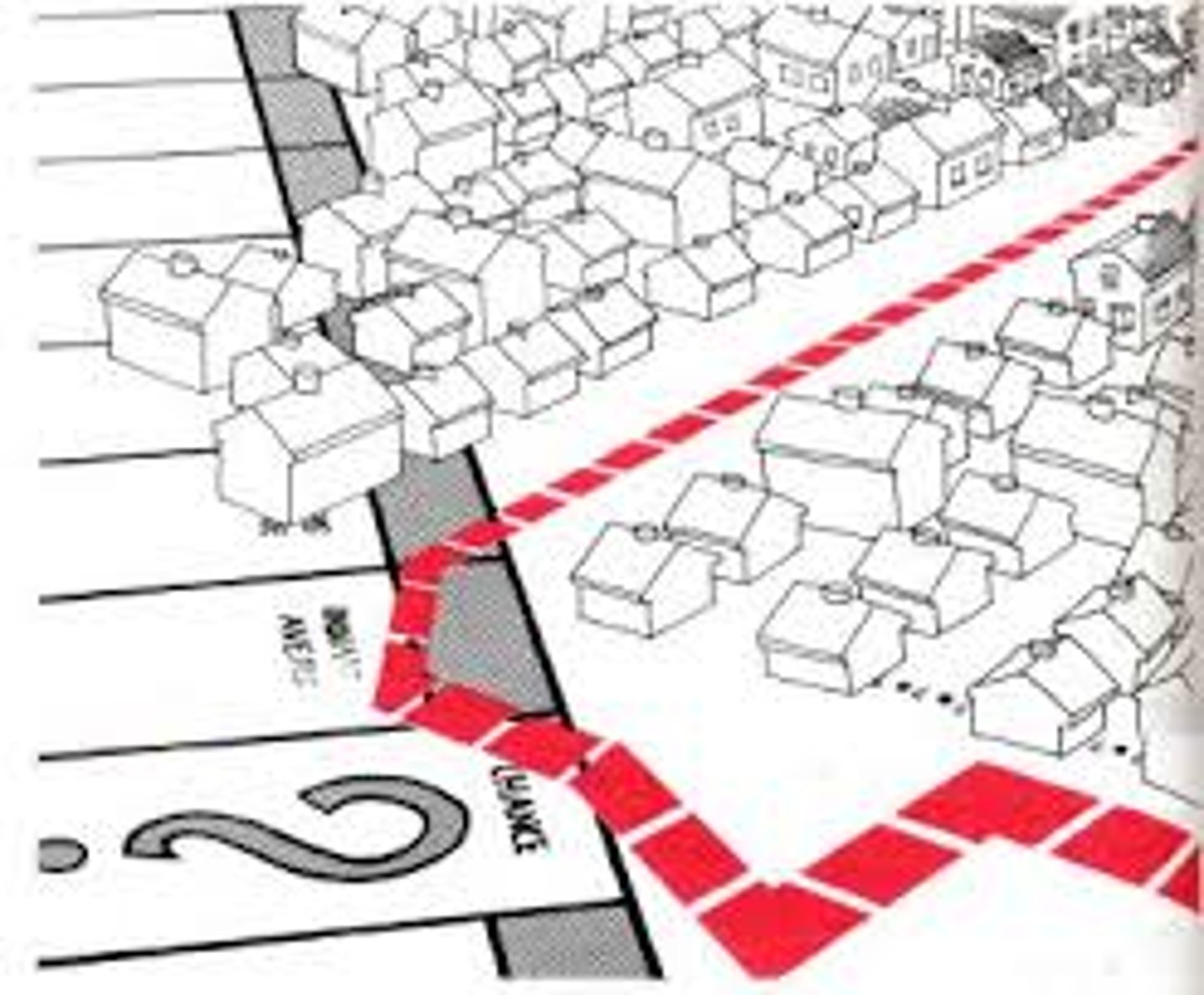 <p>Discrimnatory housing boundaries drawn based off of race. Nice neighborhoods were denied to minorties</p><p>Lead to low income communites</p>
