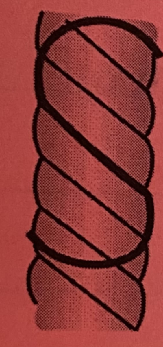 <p>a twisted yarn with the direction of twist conforming to the center bar of the letter "S" (up to the left)</p>