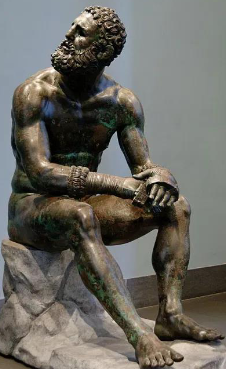 <ul><li><p>Greek Arts</p></li><li><p>Hellenistic Period</p></li><li><p>Bronze with inlaid copper Hellenistic, 330-50 BCE</p></li><li><p>Express emotion portraying life</p></li></ul><p></p>