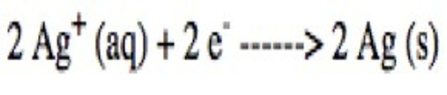 <p>the "half" of an oxidation-reduction reaction involving reduction; the half-reaction in which electrons appear as reactants; balanced when each atom type, as well as the charge, is balanced</p>
