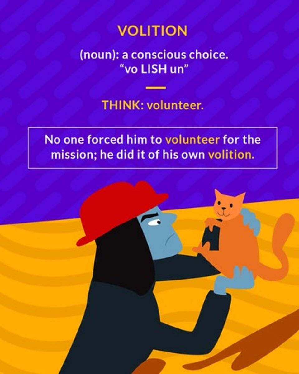 <p>a conscious choice or decision</p>