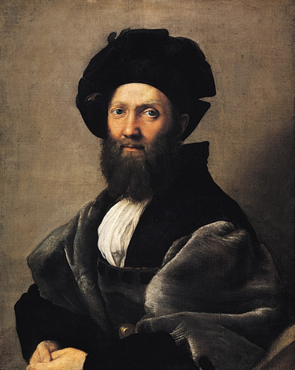 <p>a Civic Humanist, he wrote the book "The Courtier" (1528), and believed that the educated man should have a broad background in many skills; "The Courtier" is one of the most widely read books that influenced the idea of the "Renaissance man".</p>