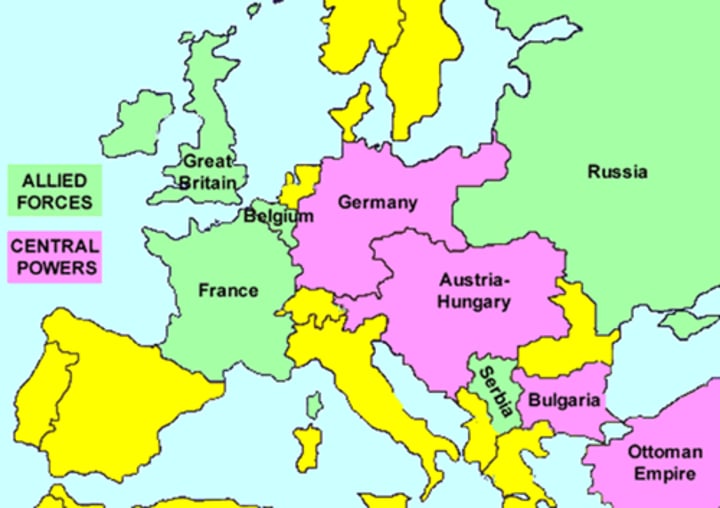 <p>..., in World War I the alliance of Germany and Austria-Hungary and other nations allied with them in opposing the Allies</p>