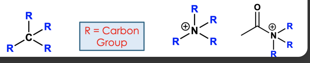 <p>connected to four carbon groups</p>