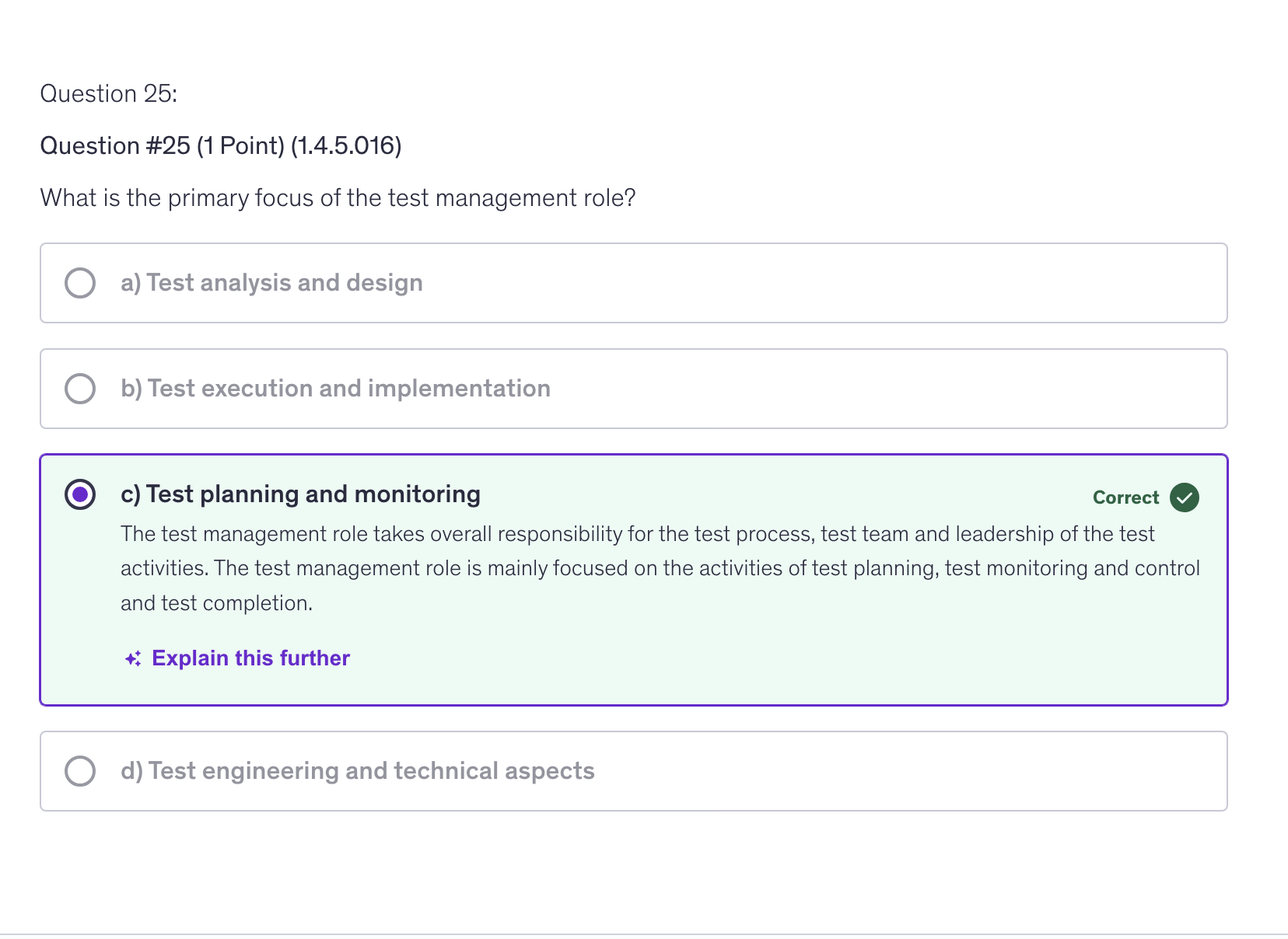 <p>c) Test planning and monitoring</p>