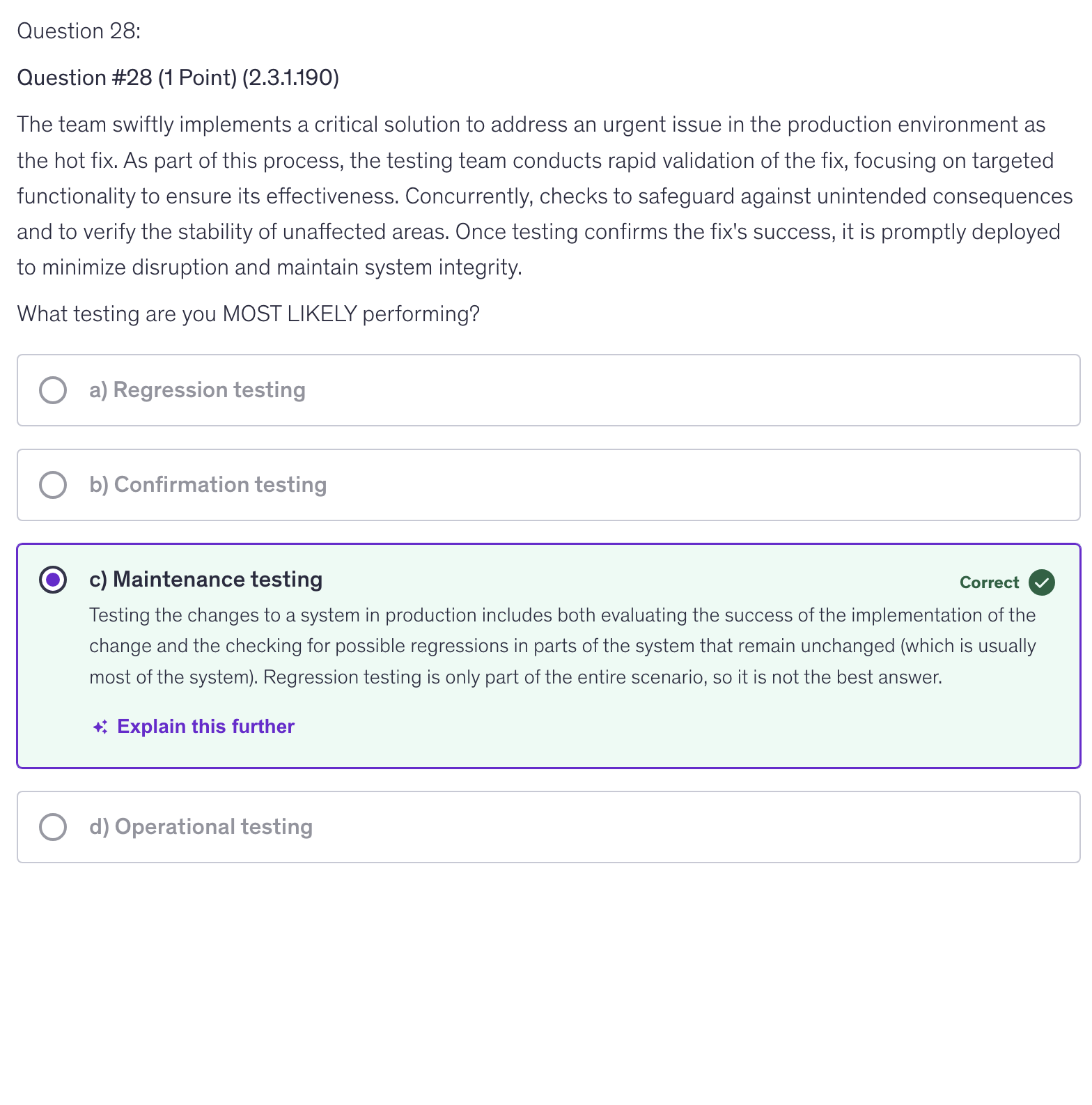 <p>c) Maintenance testing</p>