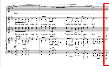<p>A heavily accented musical chord (or a single pitch often played in octaves) that is generally played by the pianist or orchestra at the end of the song, signaling that the number is over (and as a cue for the audience to applaud).</p>