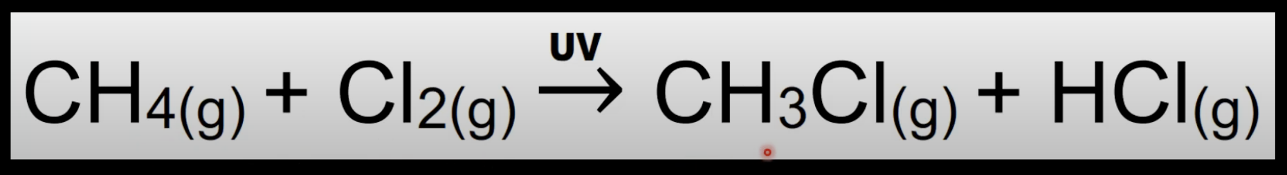 <p>Reaction where a radical replaces an atom in a molecule. </p><p>Occurs in presence of halogens and UV light.</p>