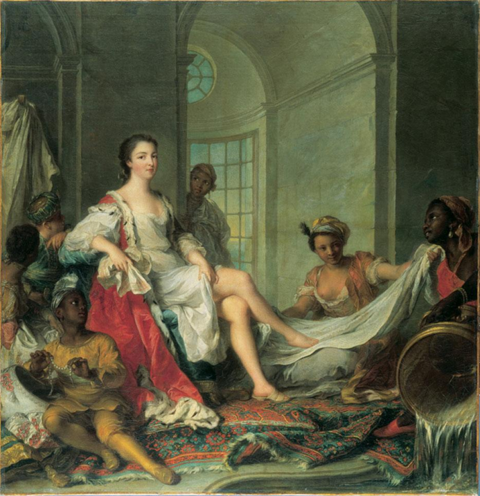 <p><em>Mademoiselle de Clermont, Princess of the Blood, as a Sultana, Served by Some Slaves </em>Jean-Marc Nattier 1733</p>