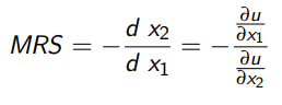 <p></p><ul><li><p>The rate at which an agent will swap one good for another</p></li><li><p>The slope of an indifference curve</p></li></ul><p></p>