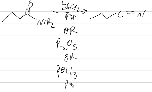 <p>amide → nitrile</p>