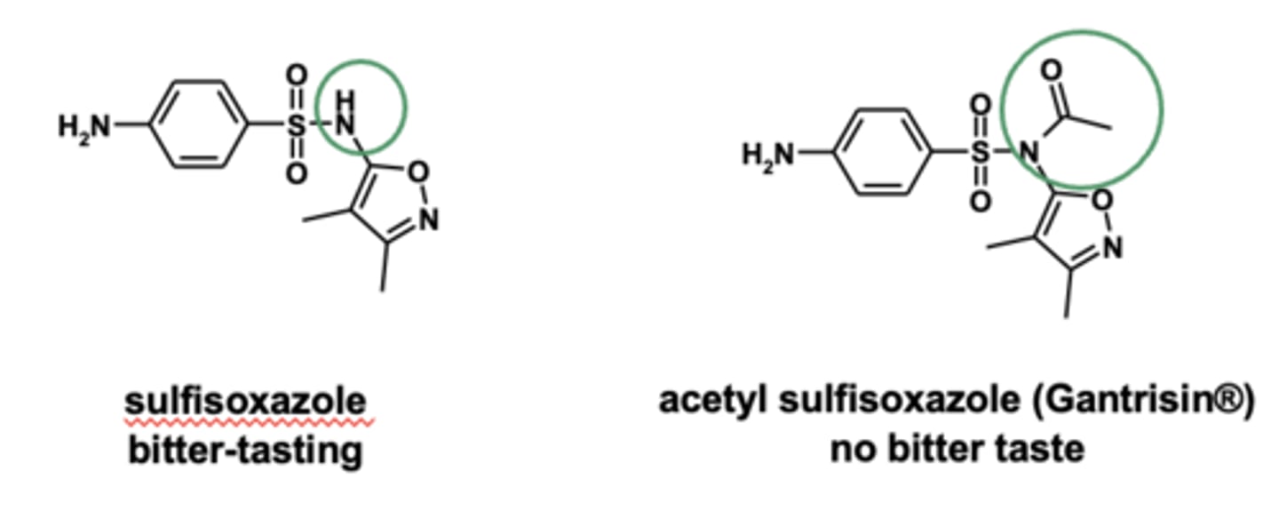 <p>acetyl sulfisoxazole masks bitter taste</p>