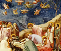 <p>Which of the following descriptions is a characteristic of the work shown that identifies it as a panel painted by Giotto di Bondone in the Arena (Scrovegni) Chapel?</p>