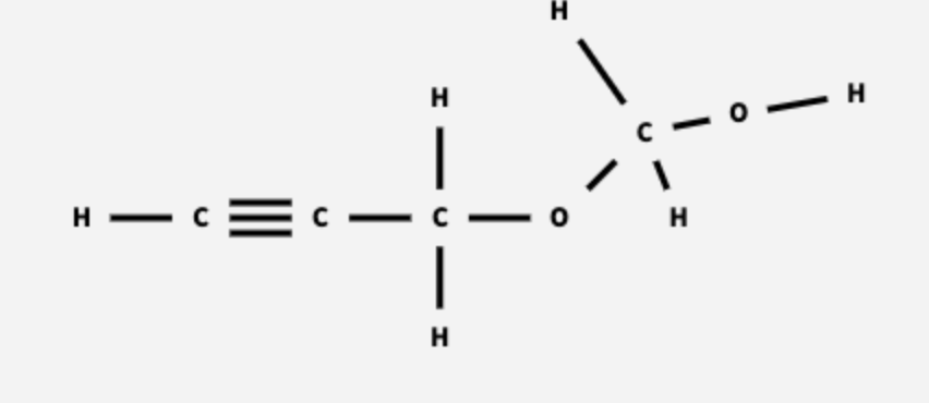 <p>The highest mass in a mass spectrum is generally the molecular ion peak. The molecular ion and the molecule differ by an electron only, so they have the same mass. Thus, this compound has a molecular mass of 86&nbsp;amu.</p><p>The mass of <span>C2H3O</span> is 43&nbsp;amu (half the molecular mass), so the subscripts in the empirical formula should be multiplied by 2. The molecular formula of the compound is <span>C4H6O2.</span></p><p>There are several plausible structures for this compound. The first structure should contain some combination of the functional groups alcohol (<span>−OH</span>), ether (<span>C−O−C),</span> and alkyne (<span>C≡C).</span> The second structure will contain two <span>C=O</span> groups, one on a terminal carbon atom (aldehyde) and one on a non‑terminal carbon atom&nbsp;(ketone).</p>