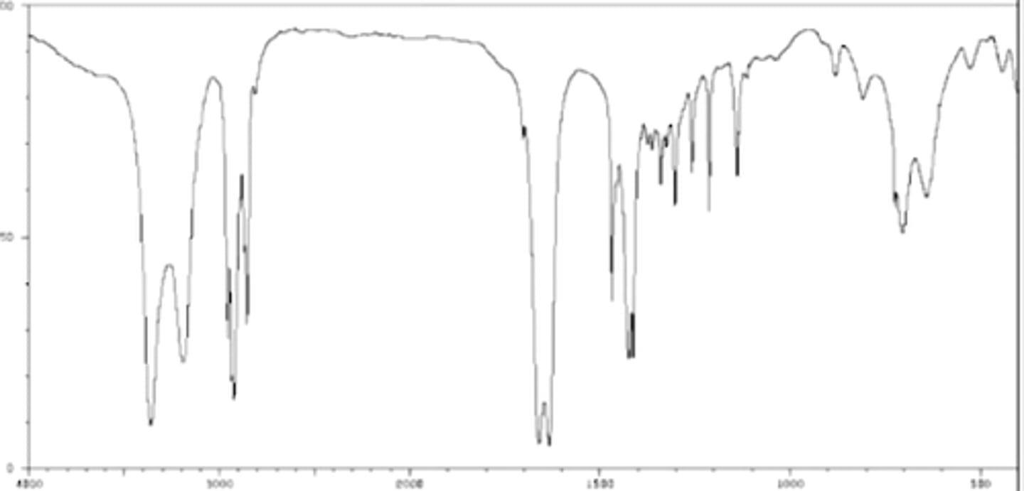 <p>The two double peaks around 3200 and 3400 are two single bond H on a N,</p><p>Double peak between 1600-1700 almost represent a carbonyl but are too far right</p>