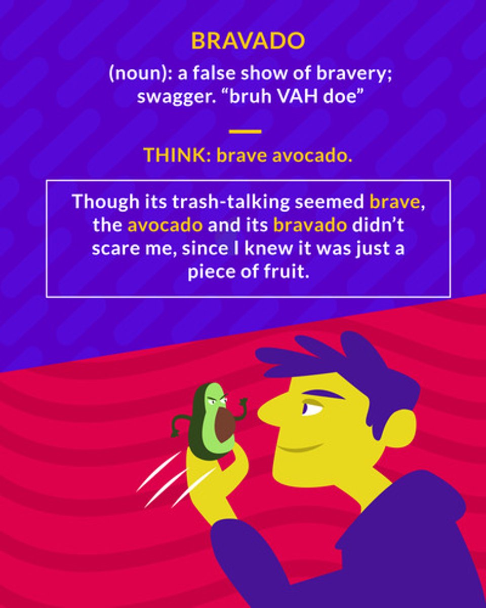 <p>false bravery; a boastful display of courage</p><p>(noun) a false show of bravery</p>