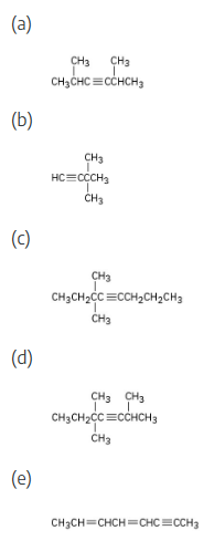 <p><span>Name the following alkynes:</span></p>