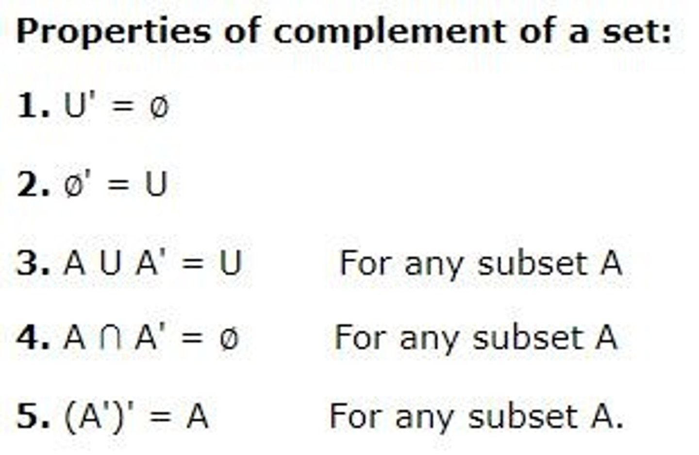 <p>The complement of the universal set is the empty set.</p>