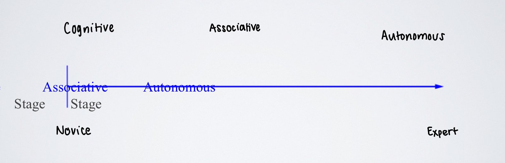 <ol><li><p>Cognitive (novice)</p></li><li><p>Associative</p></li><li><p>Autonomous (expert)</p></li></ol>