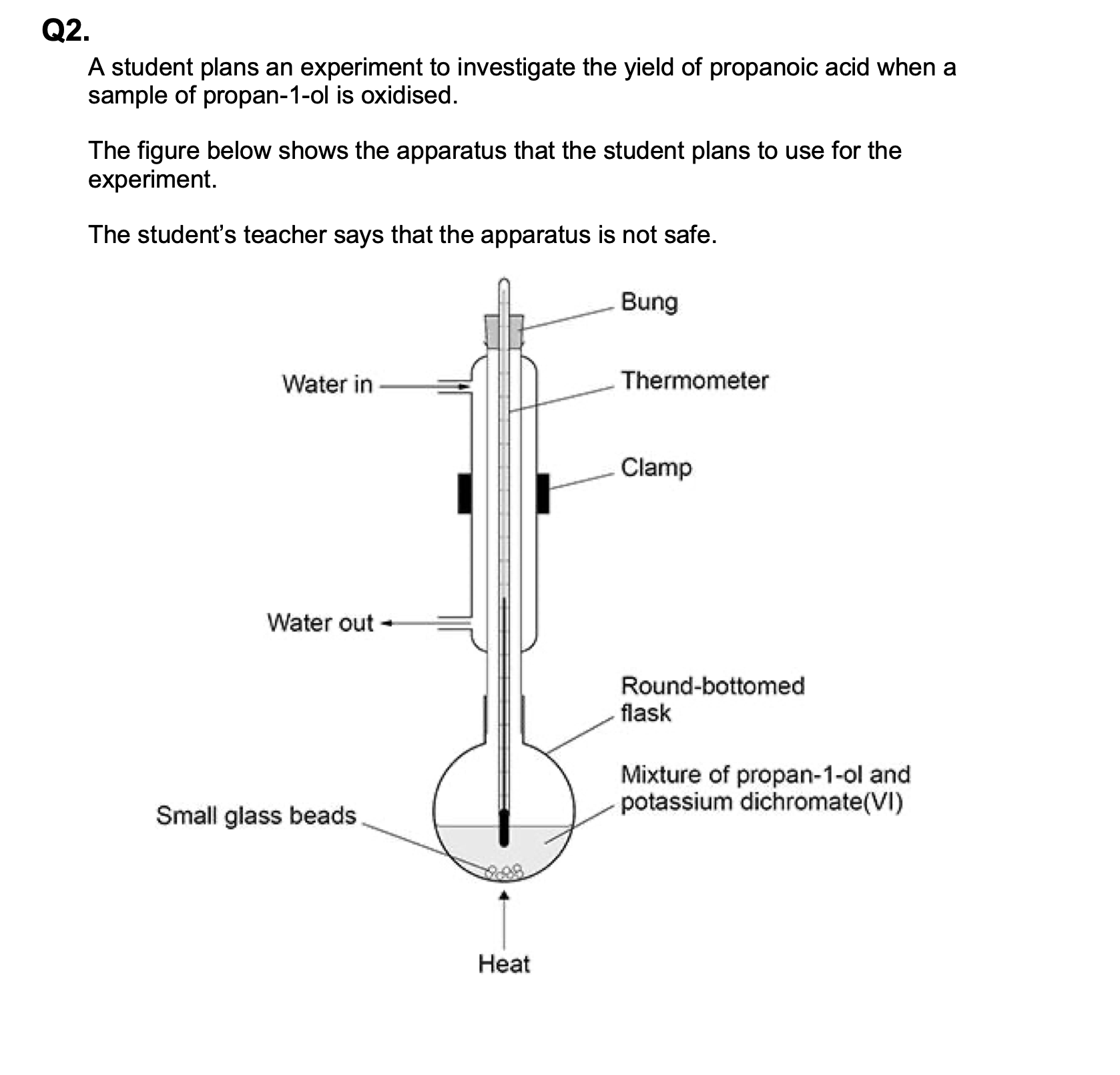 <p>State <strong>two</strong> more mistakes in the way the apparatus is set up in above figure.</p>