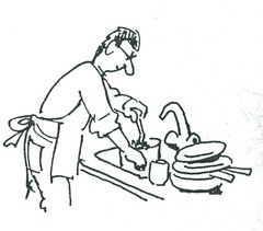 <p>to do the dishes, to rinse</p>