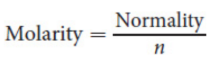 <p>measure of concentration, given in the units equivalents/L; not equivalent to molarity</p><p>where n is the number of particles of interest produced or consumed per molecule of the compound in the reaction</p>