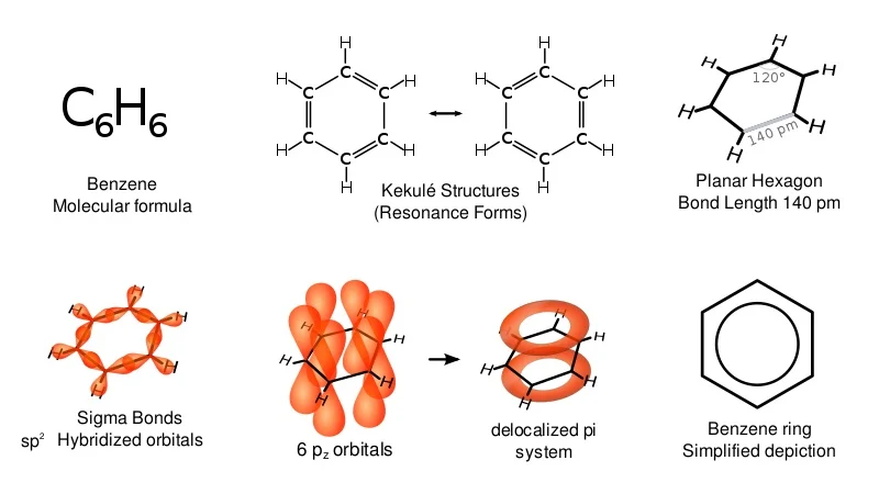 <p>The delocalised model of benzene.</p>