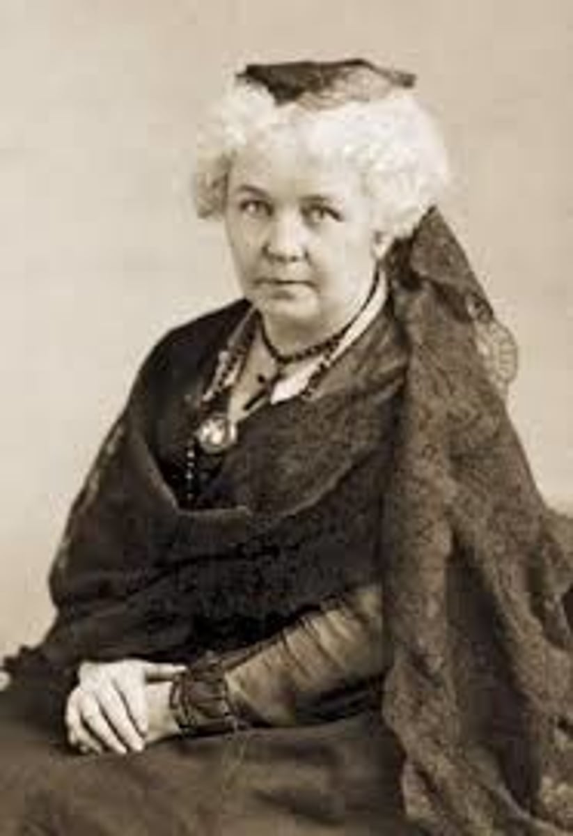 <p>A member of the women's right's movement in 1840. shocked other feminists by advocating suffrage for women at the first Women's Right's Convention in Seneca, New York 1848. Stanton read a "Declaration of Sentiments" which declared "all men and women are created equal."</p>