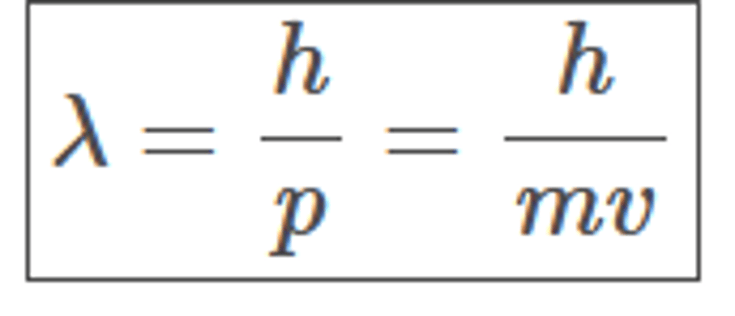 <p>λ = h/p = h/mv</p><p>- p is momentum of the particle</p>