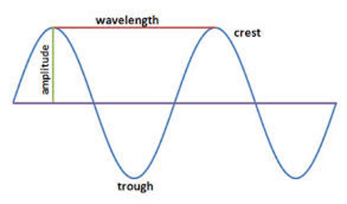 <p>Height of a wave</p><p>Loudness</p><p>The maximum distance the wave moves up or down from its rest position.</p>