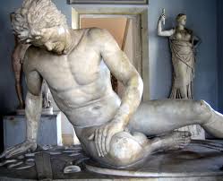 <p><span>Emotional realism; a mortally wounded Gaul.<br>Detailed features like mustache, neck band, and expression of pain.</span></p>