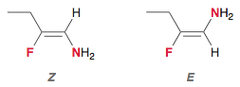 <ul><li><p>Z : same side</p></li><li><p>E: Opposite side</p></li><li><p>used for compounds with polysubstituded double bonds.</p></li><li><p>Part of relative configuration</p></li></ul>