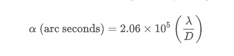 <p>the ability of a telescope to reveal fine detail and is expressed by the equation</p>