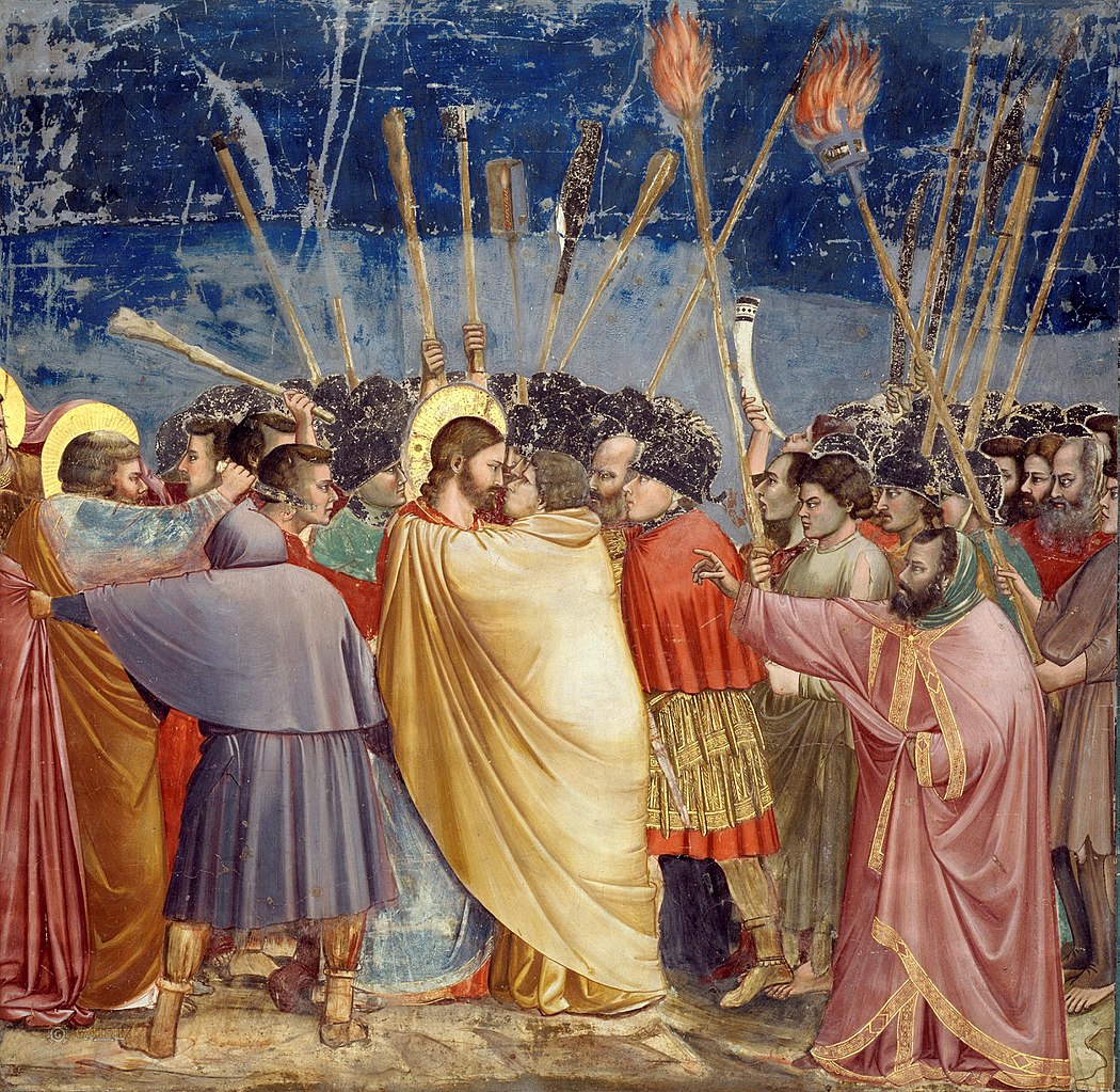 <p>Betrayal of Jesus, Giotto, 1305, Arena Chapel, Italy</p>