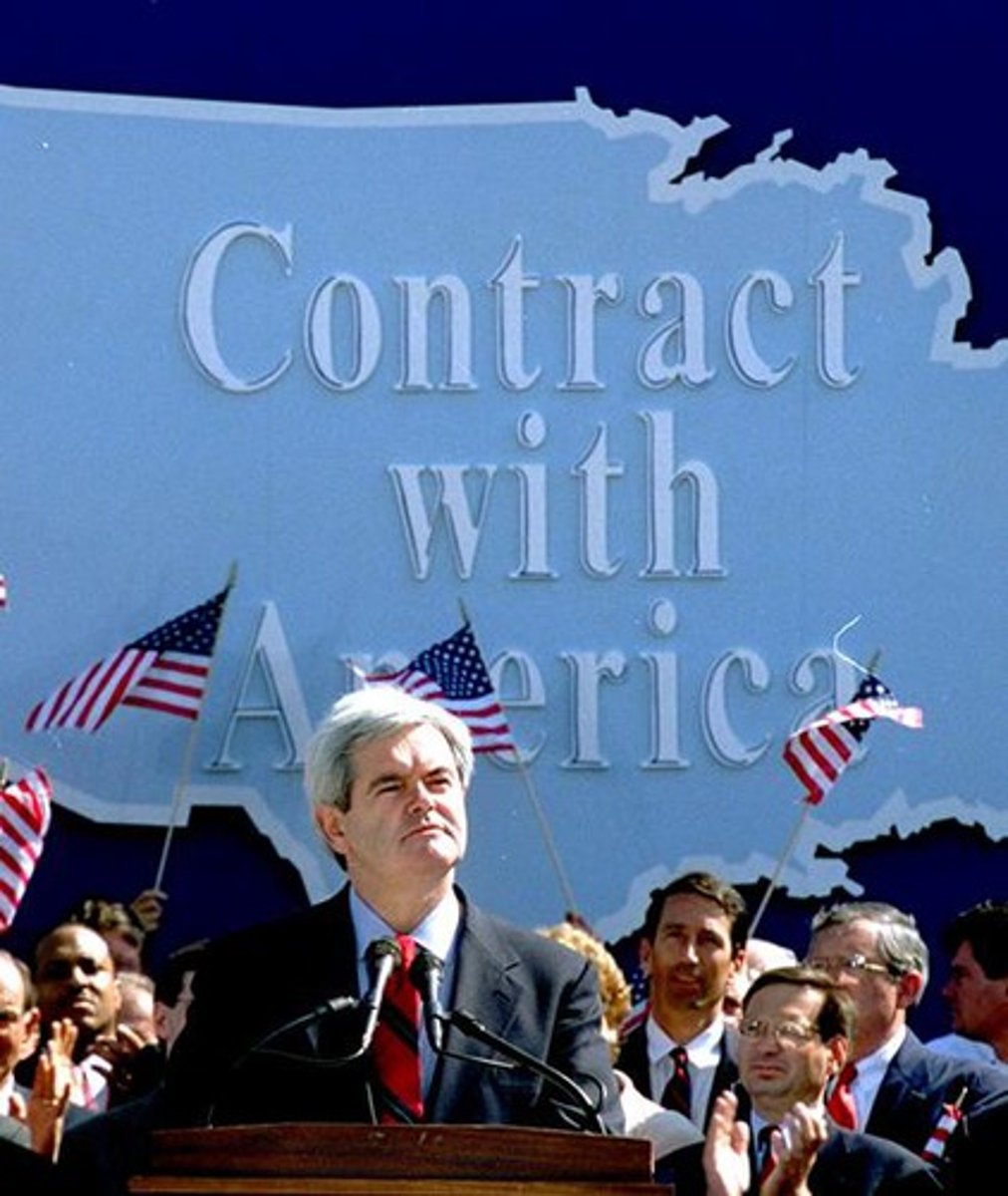 <p>Campaign strategy used by the Republican Party during the 1994 mid-term elections. Co-authored by Newt Gingrich it included promises to shrink the size of government, promote lower taxes and tort reform, and overhaul America's welfare system.</p>