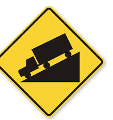 <p>What does a Hill sign warn of?</p>