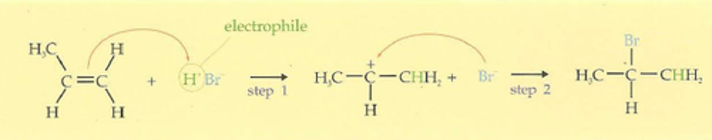 <p>1. HI or HBR or HCl</p><p>addition is markovnikov</p>