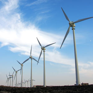 Turbines harness the movement of air and convert it to useable energy; a renewable resource.