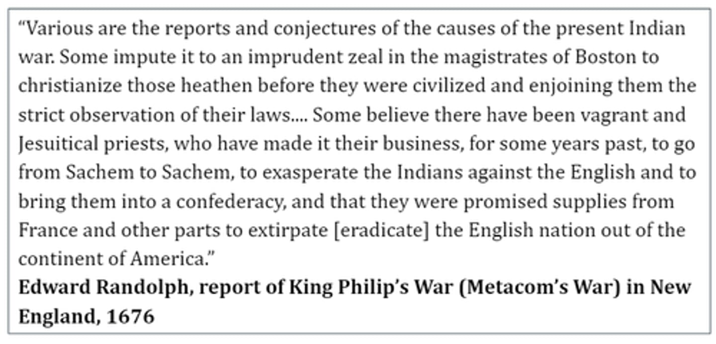 <p>Compared with French and Spanish interactions with American Indians, English interaction with American Indians more often promoted</p><p>A. Respect for political alliances</p><p>B. Cultural blending</p><p>C. Separation between the groups</p><p>D. Assimilation of Americans Indians into colonial societies</p>