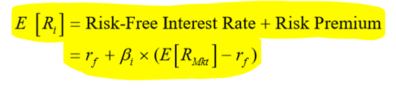 <p>Capital Asset Pricing Model → used to find the return of any security</p><ul><li><p>risk free interest rate + B x market risk premium</p></li></ul><p></p>