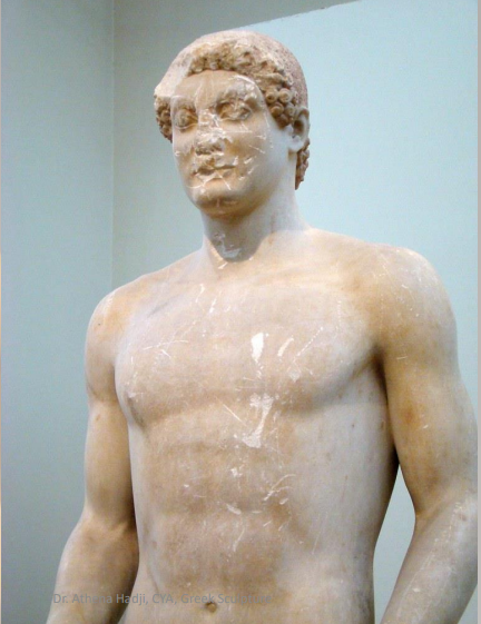 <p>-Aristodikos Kouros </p><p>-c. 500 BC </p><p>-From Attica </p><p>-Gravemarker of Aristodikos </p><p>-Naturalistic; arms in motion; closer to reality </p><p>-still stiff, frontal pose </p><p>-In NAM </p><p>-Sculptor: unknown </p>