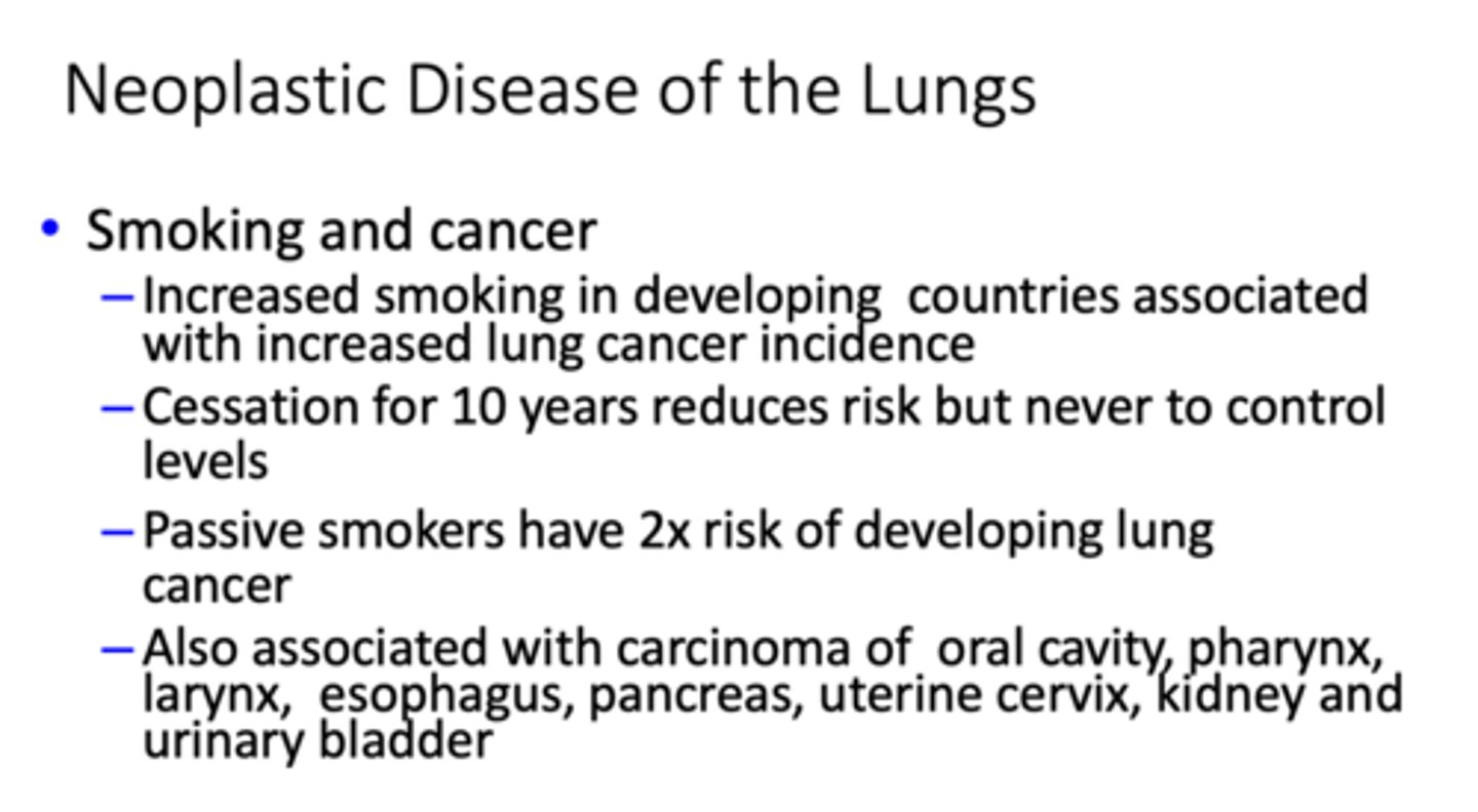 <p>A. Increased smoking in developing countries associated with decreased lung cancer incidence (should be INCREASED lung cancer incidence)</p>