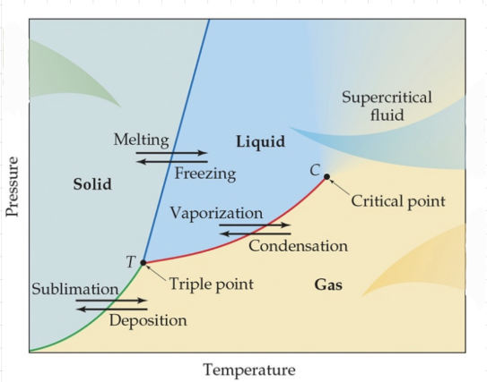 <p>A graph that shows the states of matter under conditions of temperature and pressure.</p>