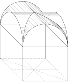 <p>Si riferisce allo spazio delimitato da quattro pilastri o colonne, generalmente di forma quadrata, che sostengono una volta a crociera o una copertura simile</p>
