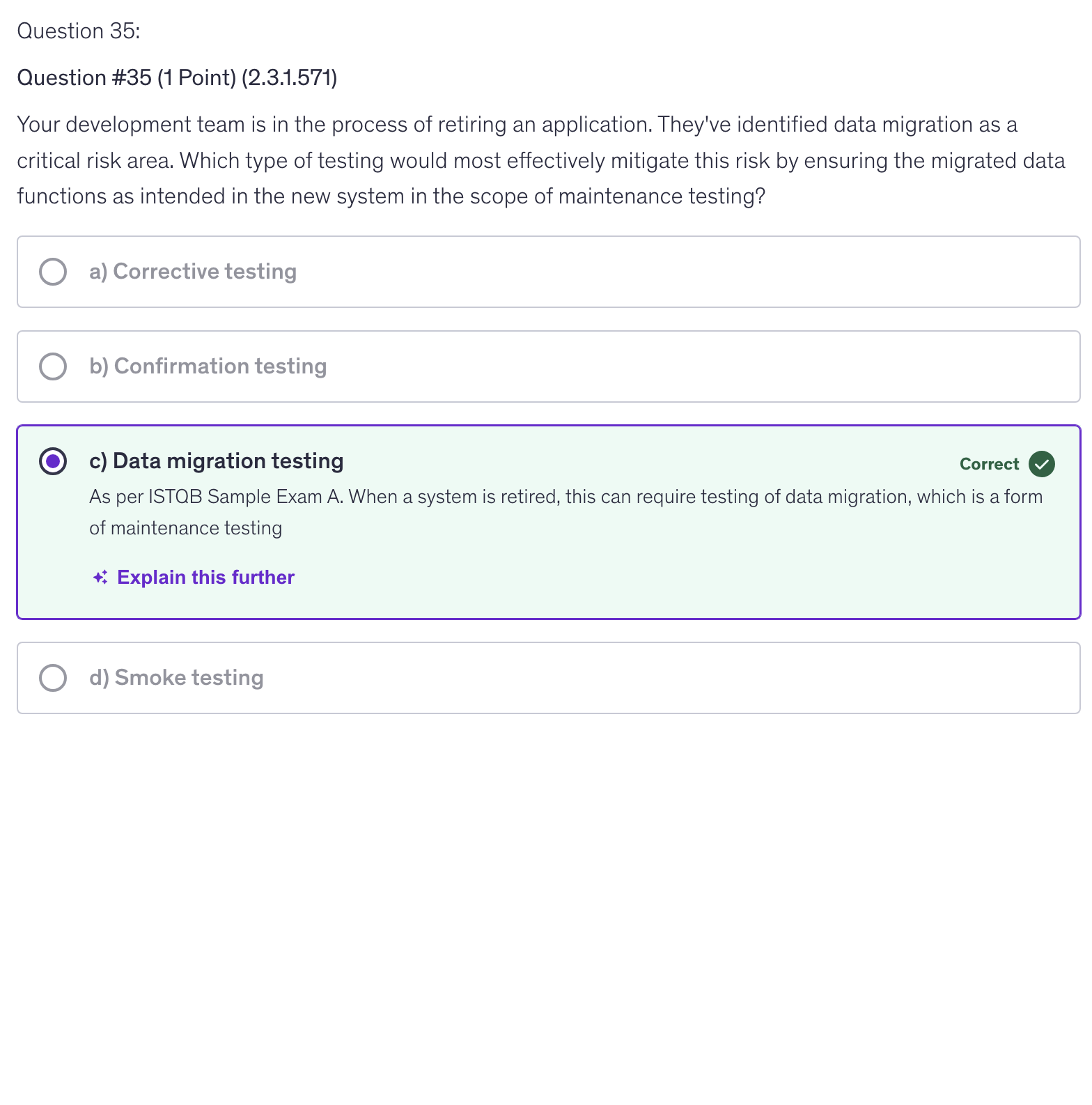 <p>c) Data migration testing</p>