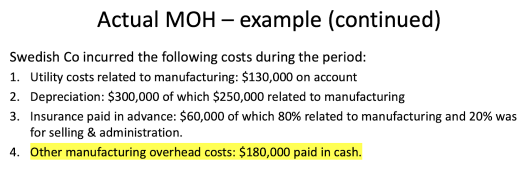 <p>Choose one of the following:</p><p>(a). dr. Manufacturing Overhead $180K</p><p>               cr. Cash $180K</p><p>(b). dr. Product Cost $180K</p><p>                cr. Cash $180K</p><p>(c). Both (a) and (b) are correct</p>