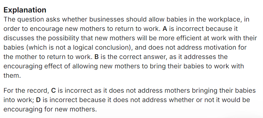 <p>B. Yes, because new mothers will not feel as guilty about returning to work, or worry about their baby's wellbeing if their baby is with them.</p>