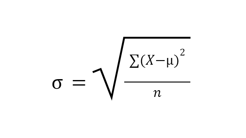 <p>what is the formula for standard deviation (for a population)? </p>